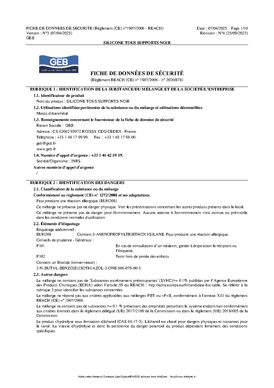 Fiche technique fournisseur