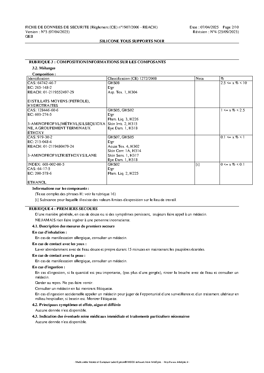 Fiche technique fournisseur