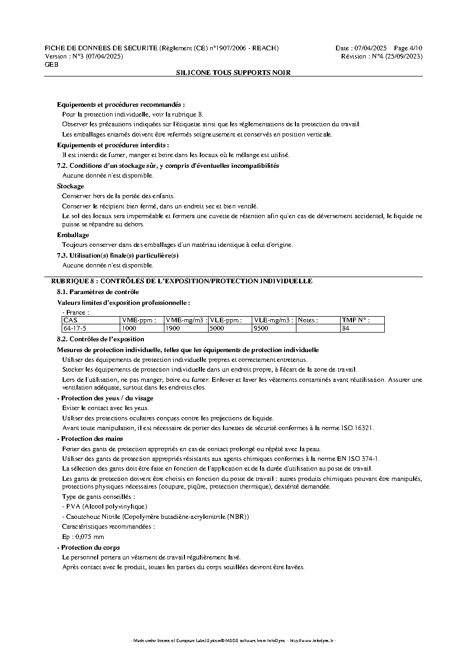 Fiche technique fournisseur