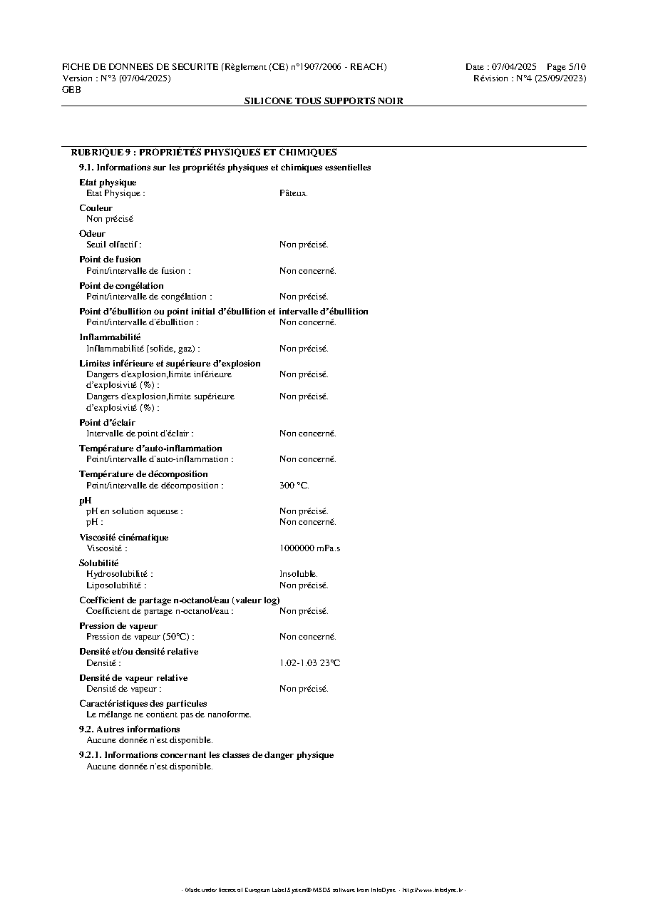 Fiche technique fournisseur