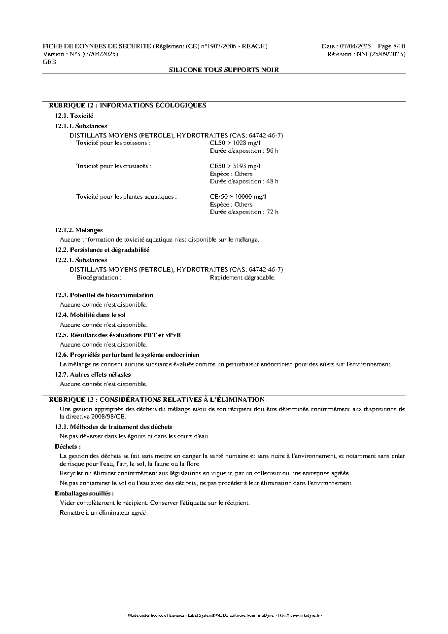 Fiche technique fournisseur