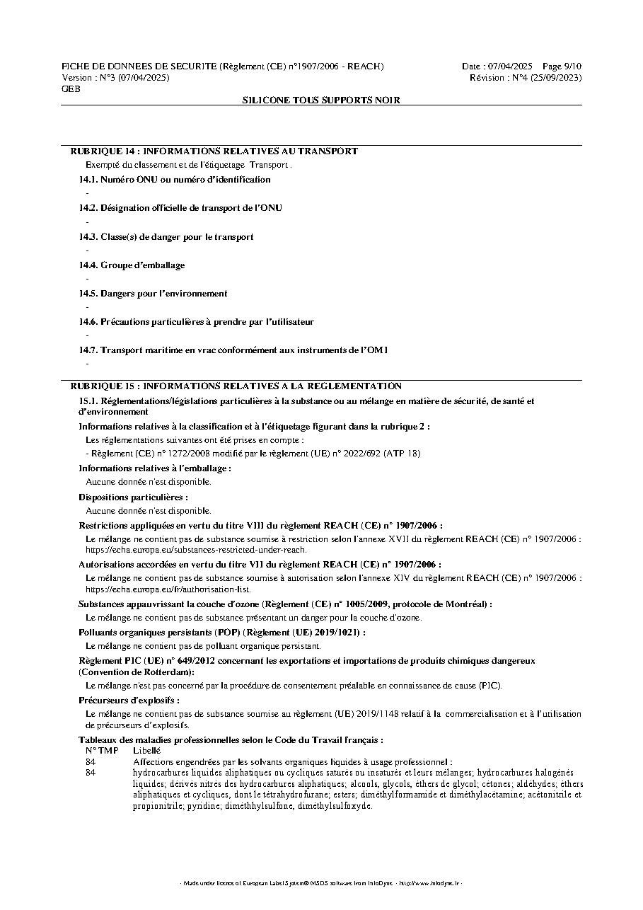 Fiche technique fournisseur