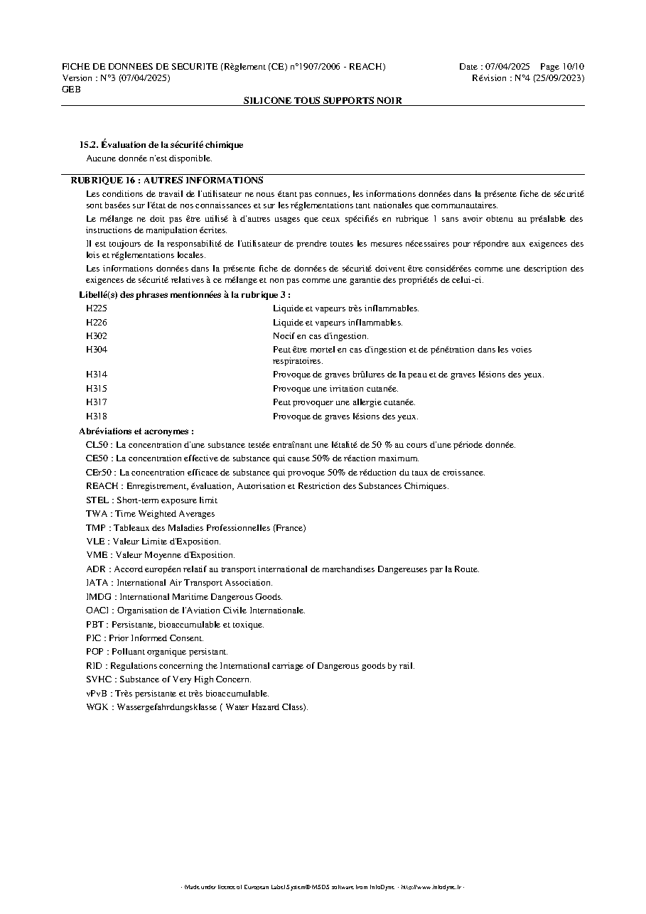 Fiche technique fournisseur