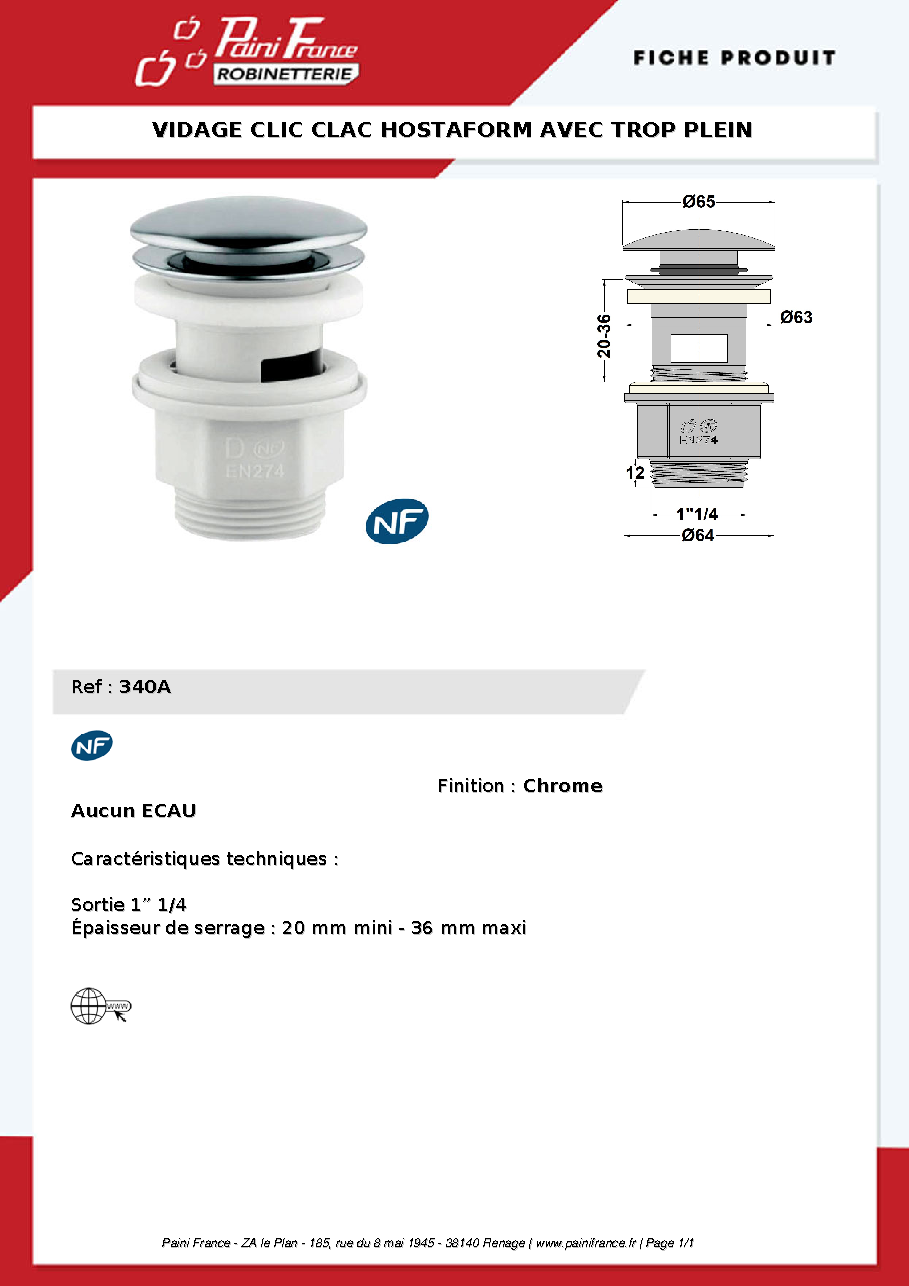 Fiche technique fournisseur