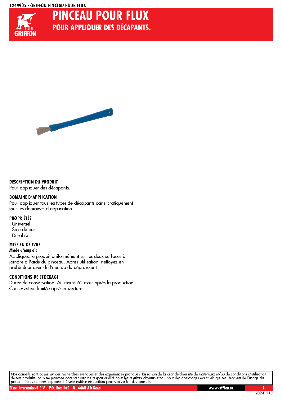 Fiche technique fournisseur