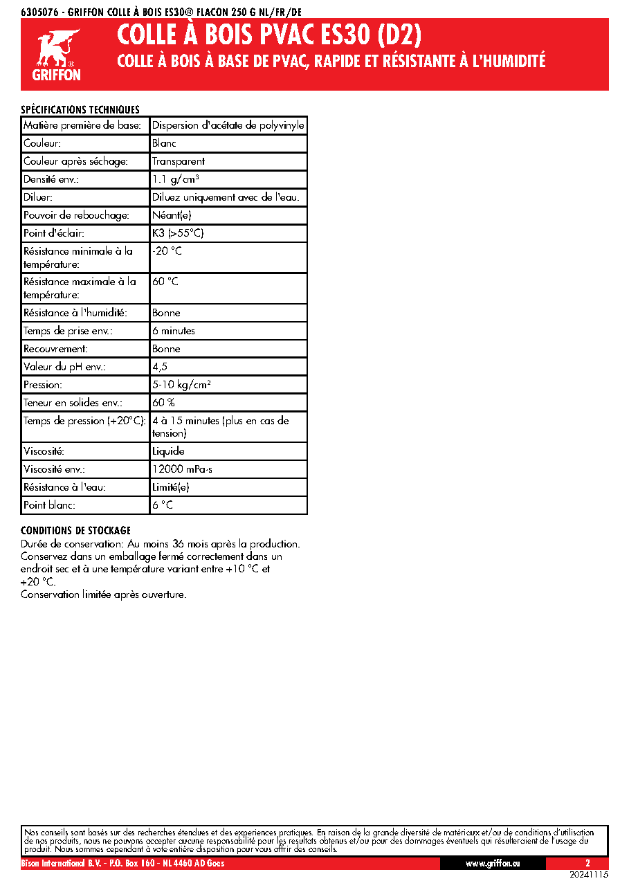 Fiche technique fournisseur