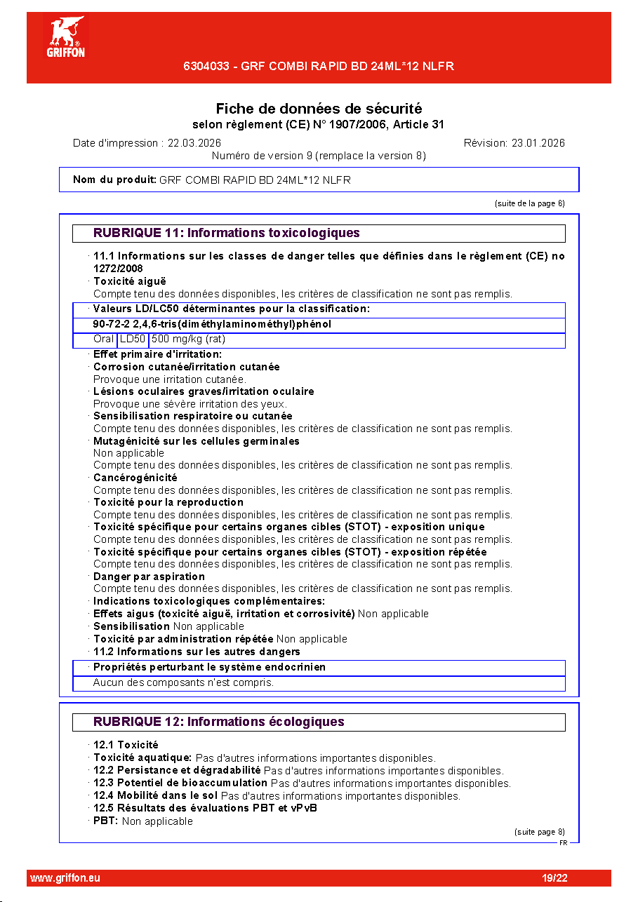 Fiche technique fournisseur