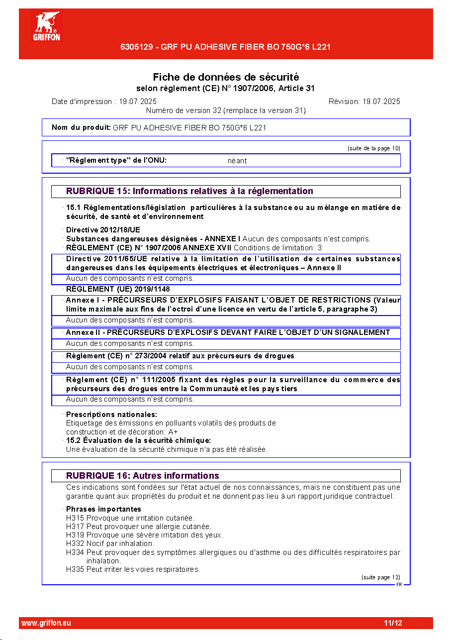 Fiche technique fournisseur