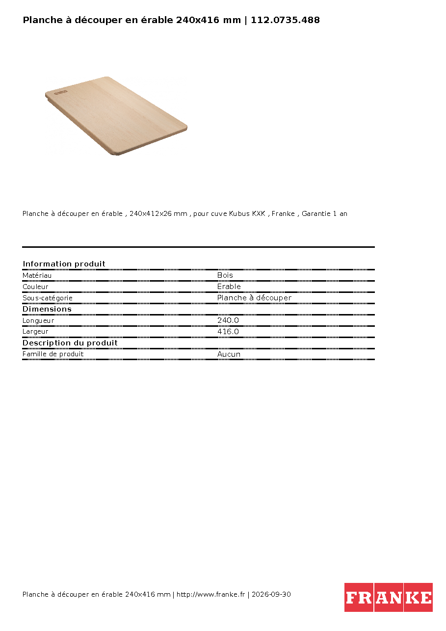 Fiche technique fournisseur