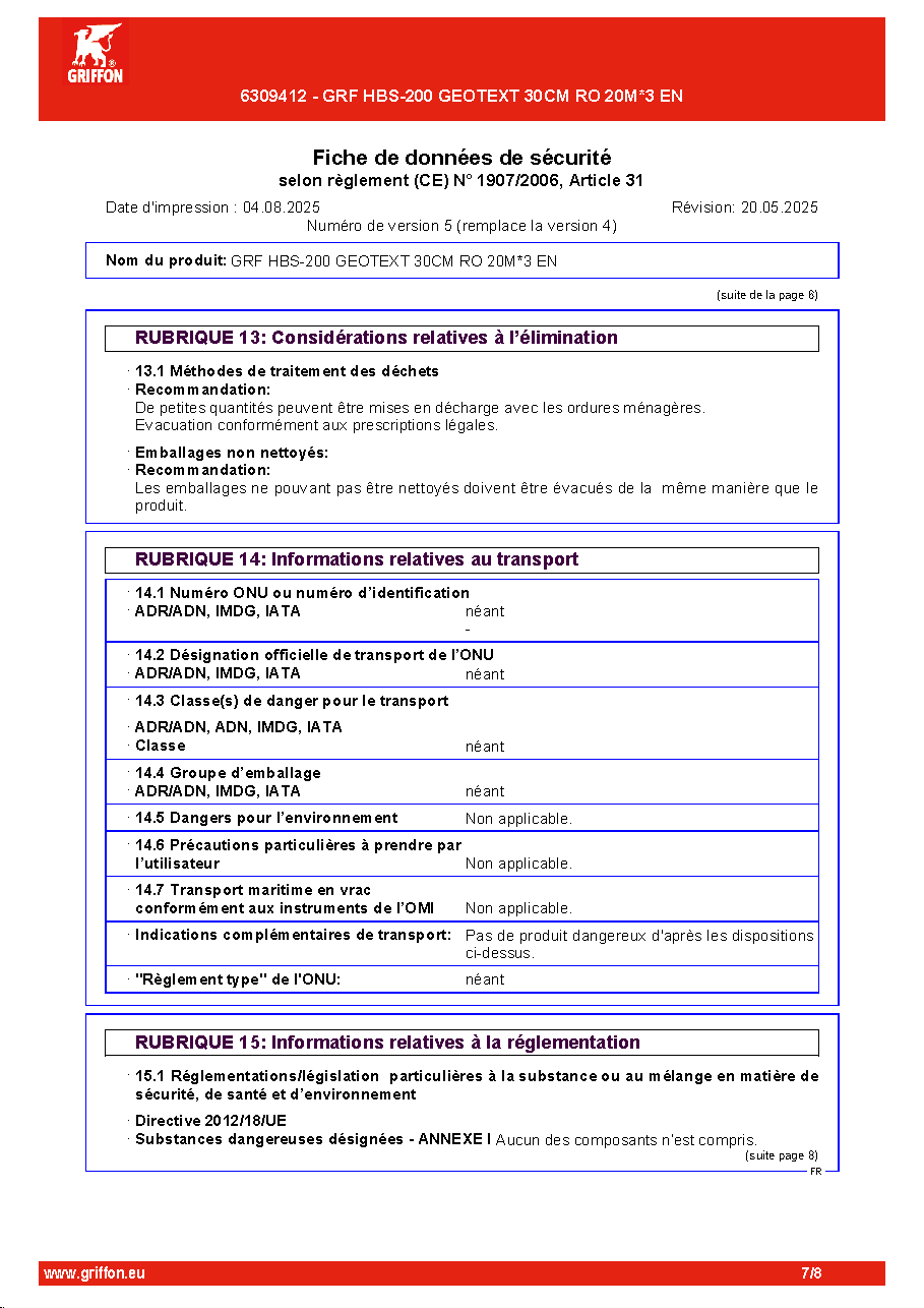 Fiche technique fournisseur