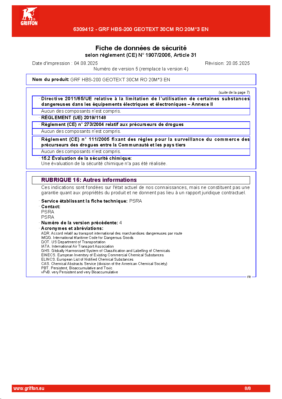 Fiche technique fournisseur