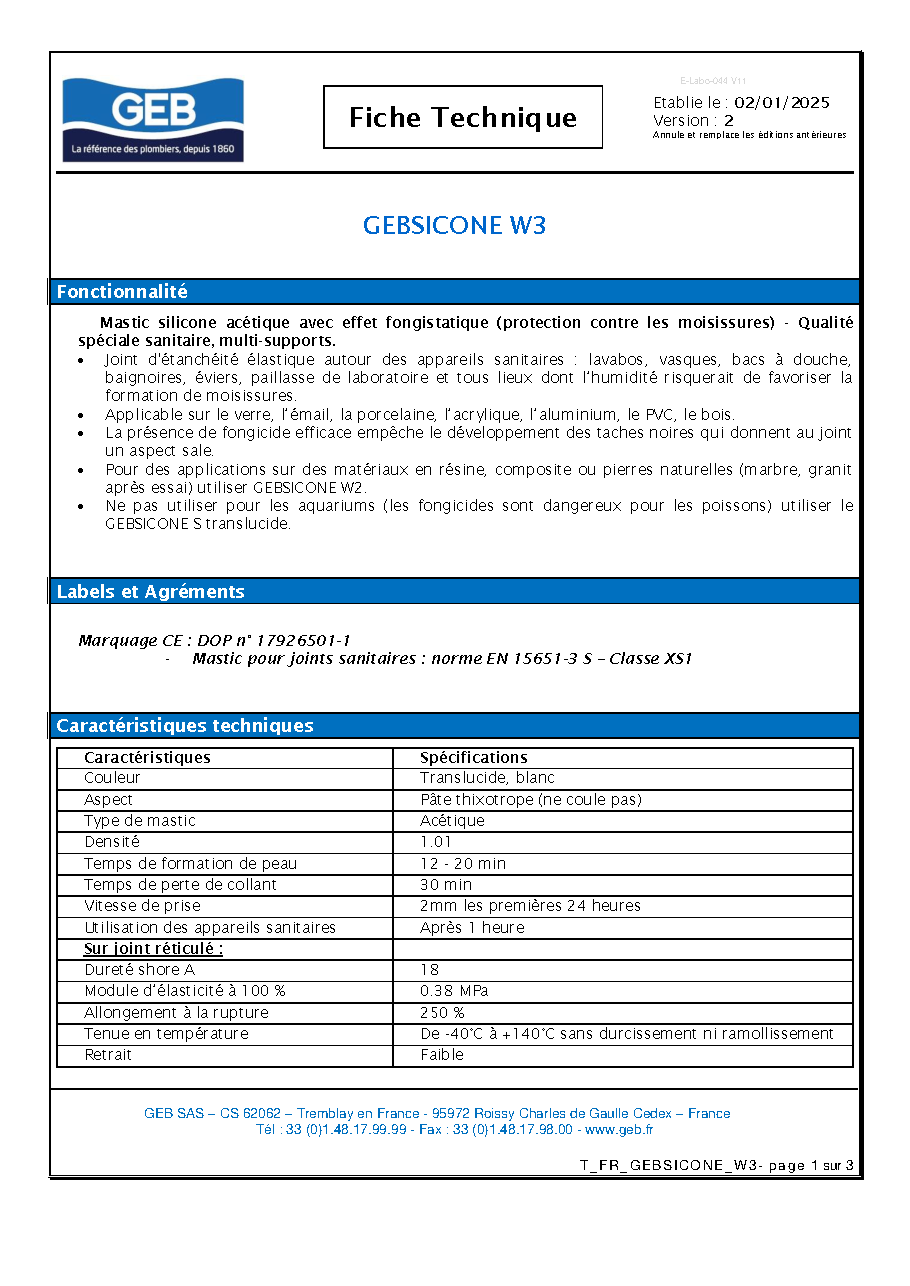 Fiche technique fournisseur