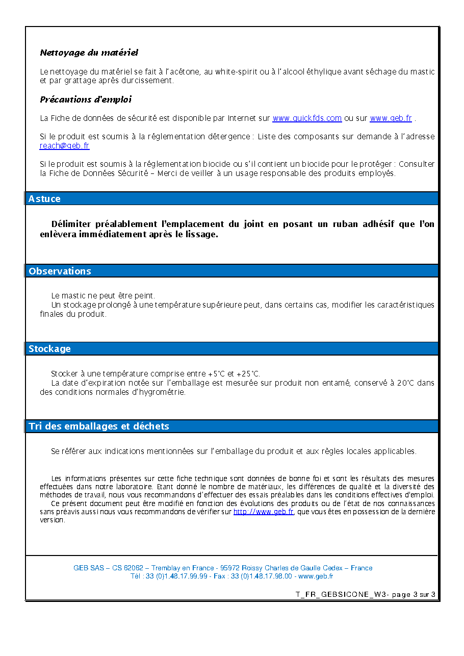 Fiche technique fournisseur