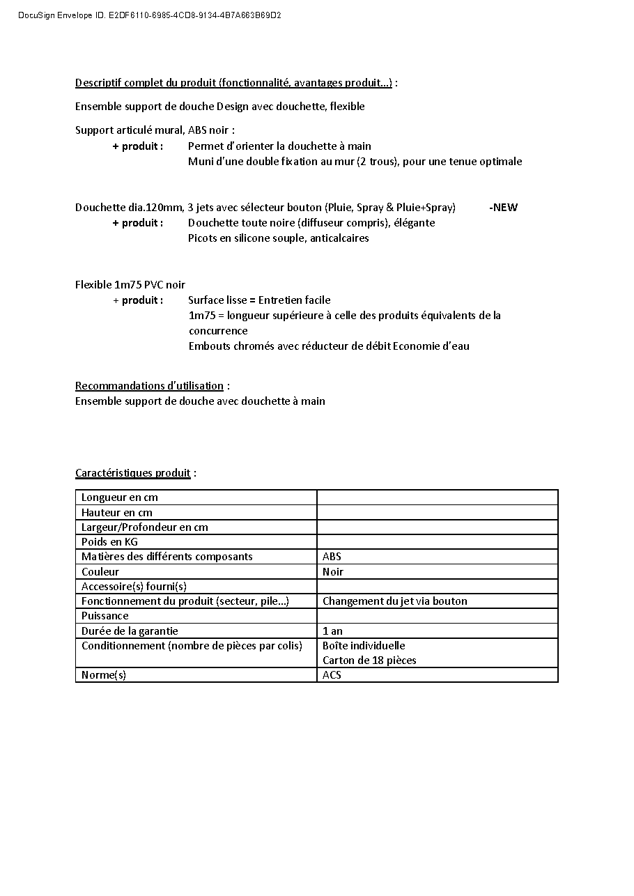 Fiche technique fournisseur