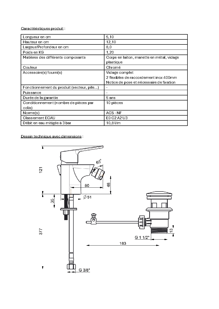 Fiche technique fournisseur