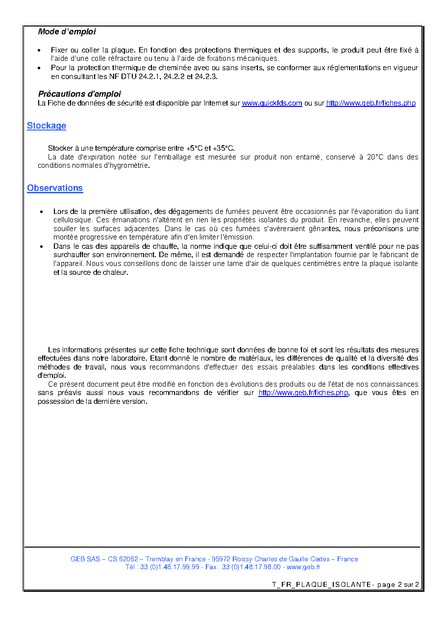 Fiche technique fournisseur