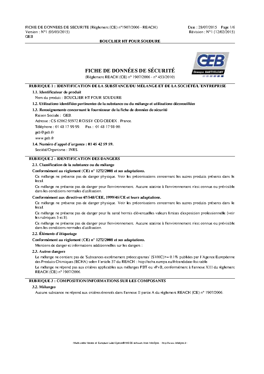 Fiche technique fournisseur