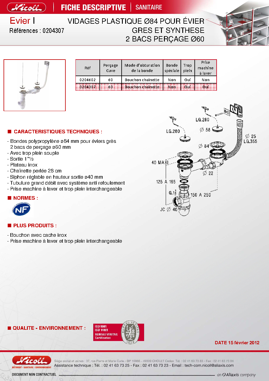 Fiche technique fournisseur