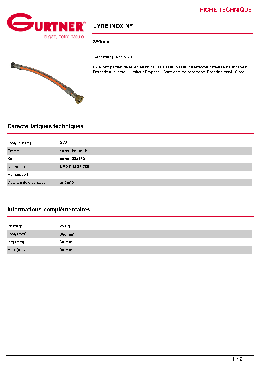 Fiche technique fournisseur