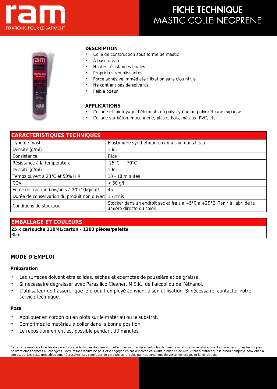 Fiche technique fournisseur