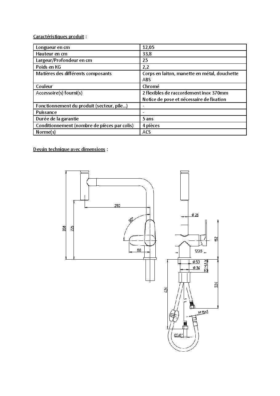Fiche technique fournisseur