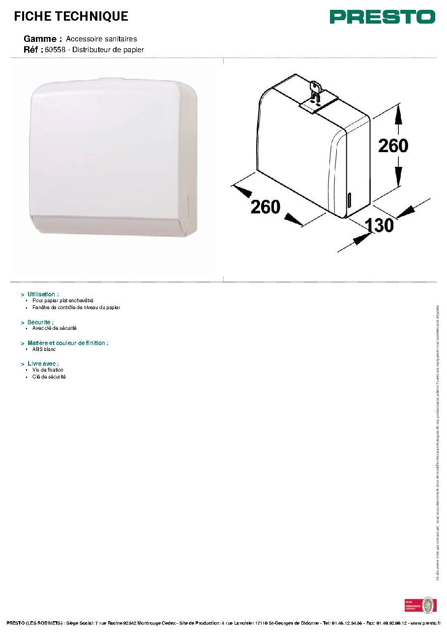 Fiche technique fournisseur