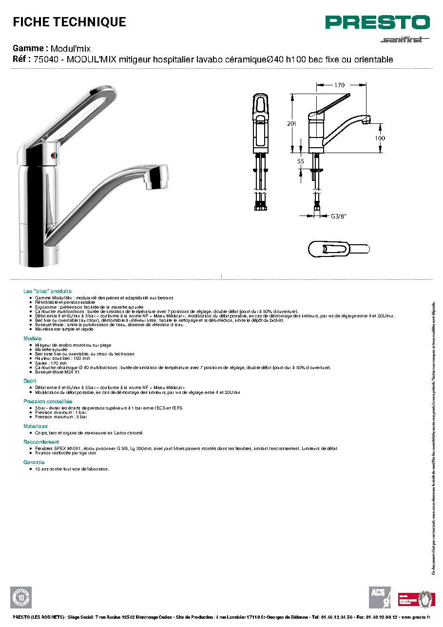 Fiche technique fournisseur