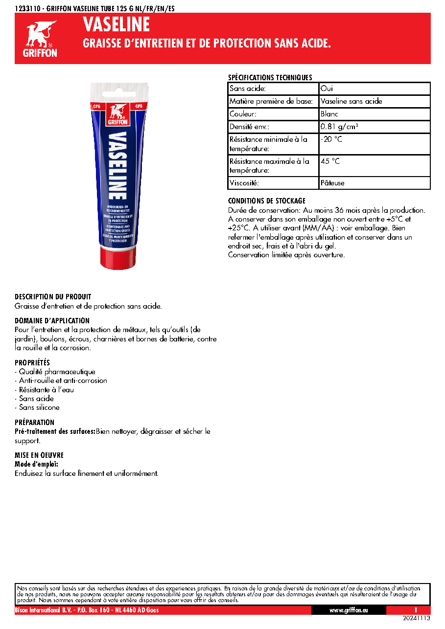 Fiche technique fournisseur