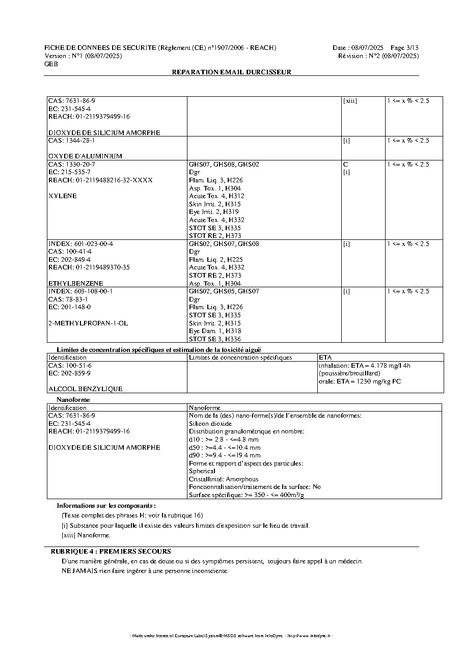 Fiche technique fournisseur