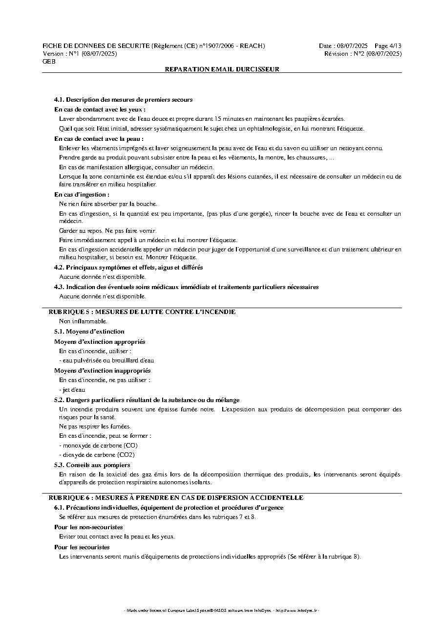 Fiche technique fournisseur