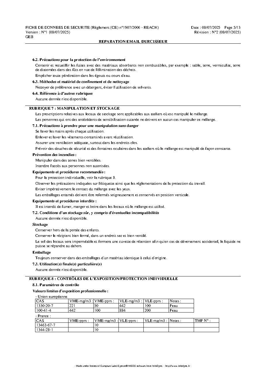 Fiche technique fournisseur