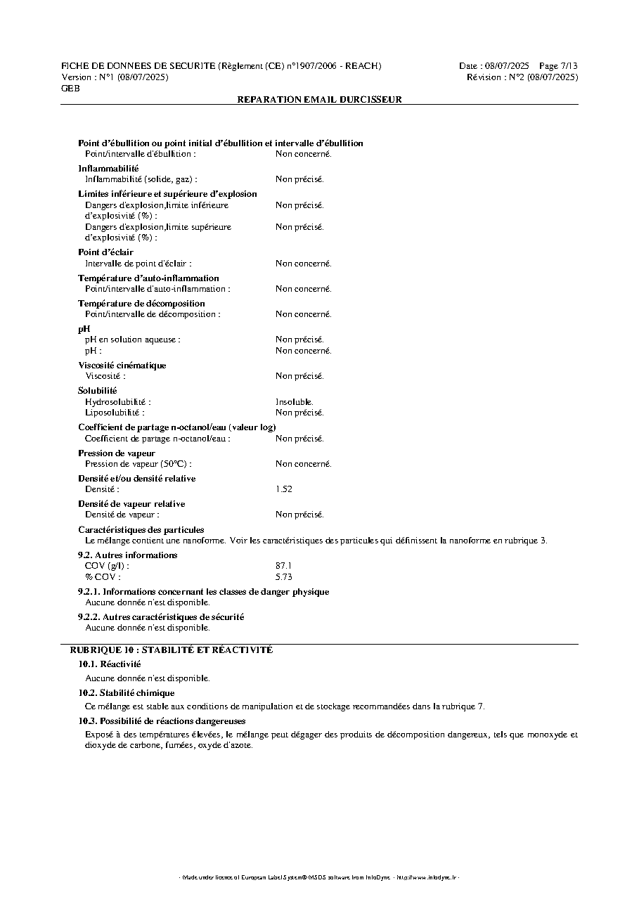 Fiche technique fournisseur
