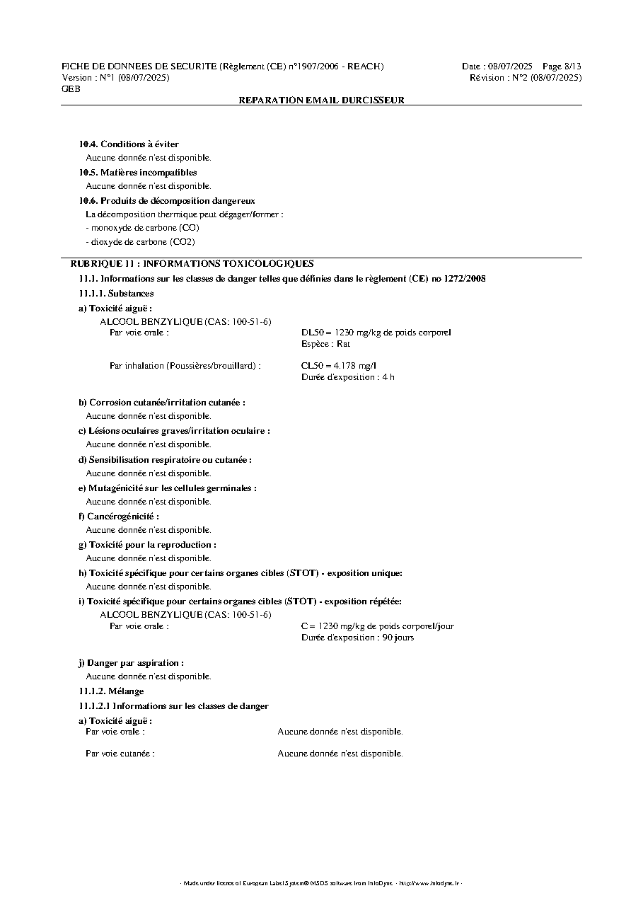 Fiche technique fournisseur