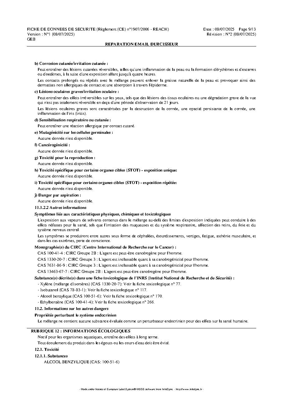 Fiche technique fournisseur