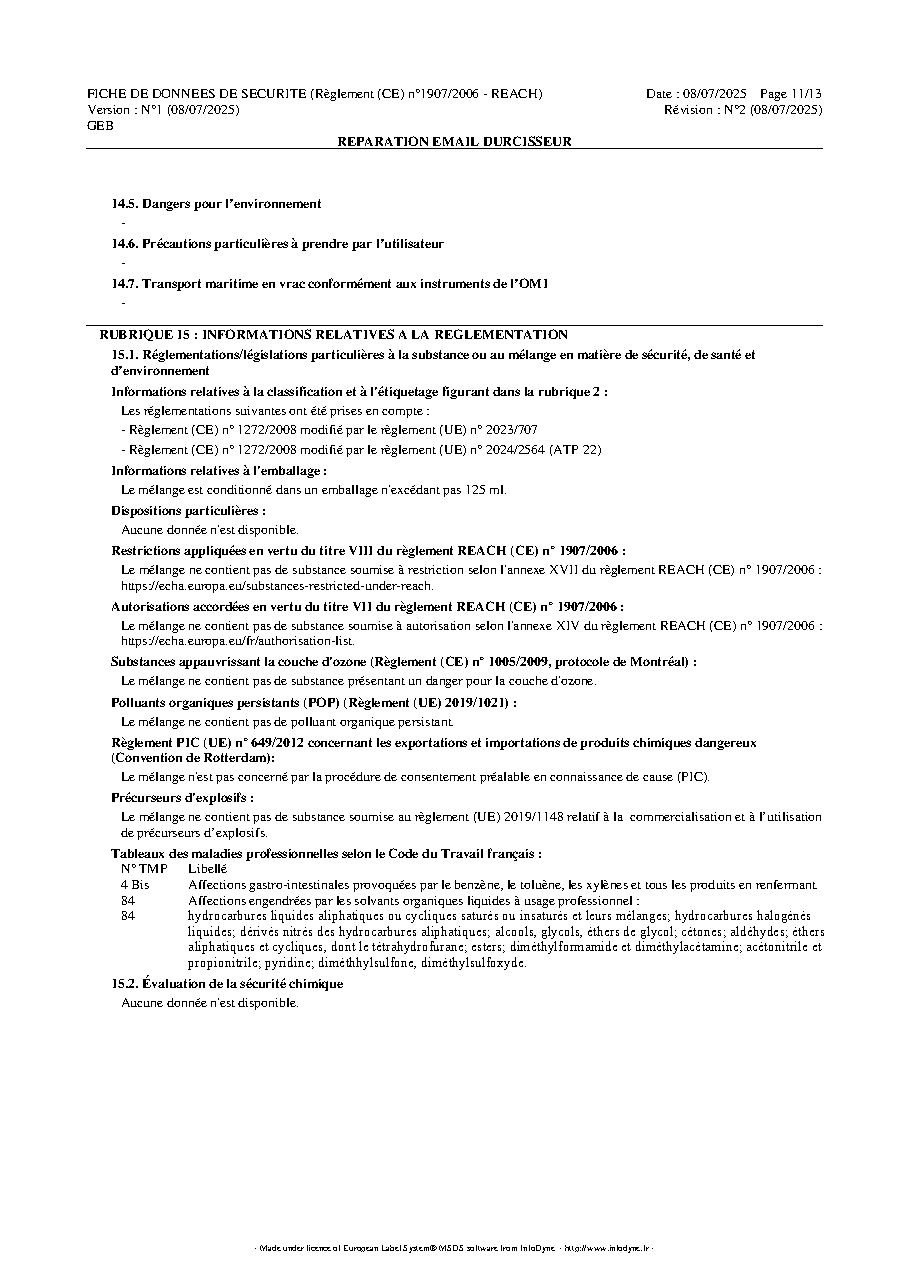 Fiche technique fournisseur