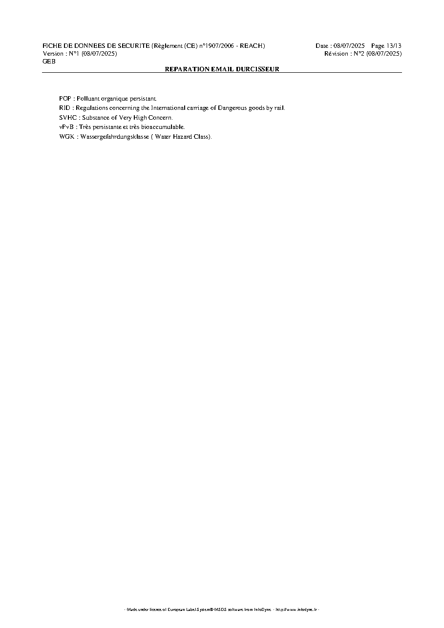 Fiche technique fournisseur