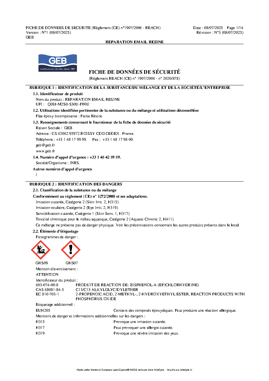 Fiche technique fournisseur
