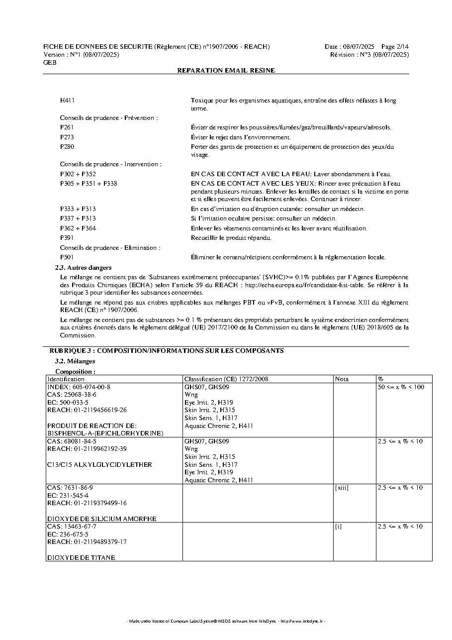 Fiche technique fournisseur