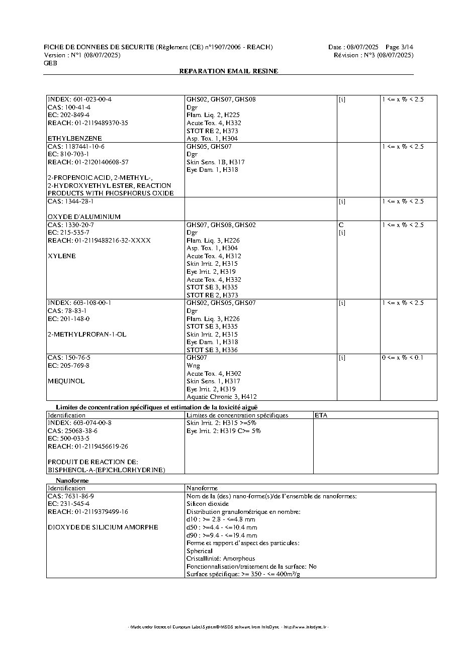 Fiche technique fournisseur