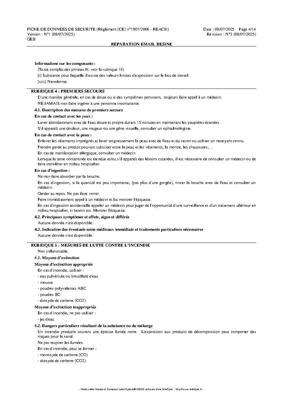 Fiche technique fournisseur