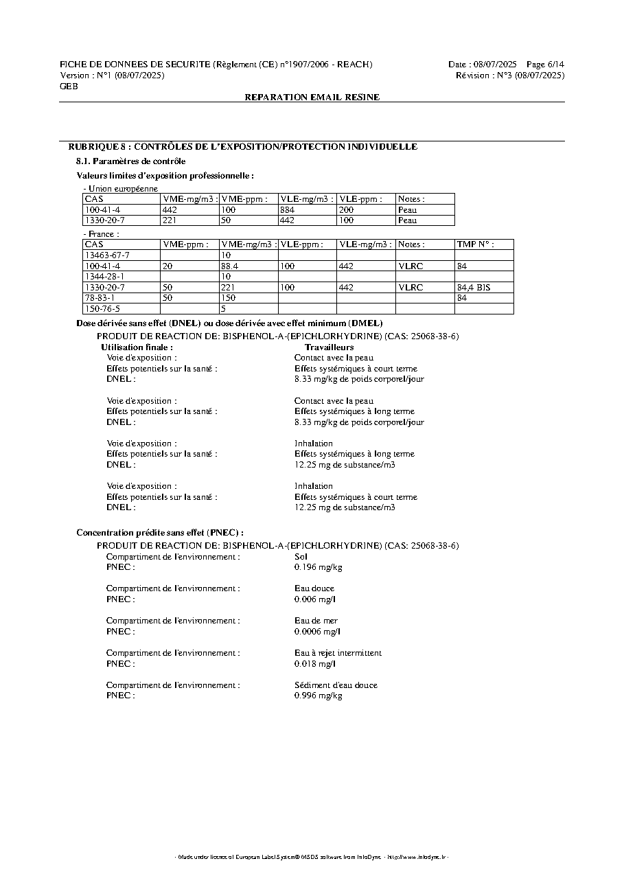 Fiche technique fournisseur