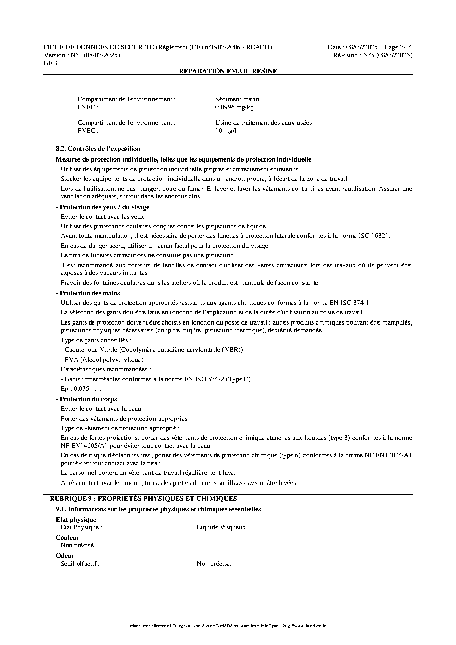 Fiche technique fournisseur