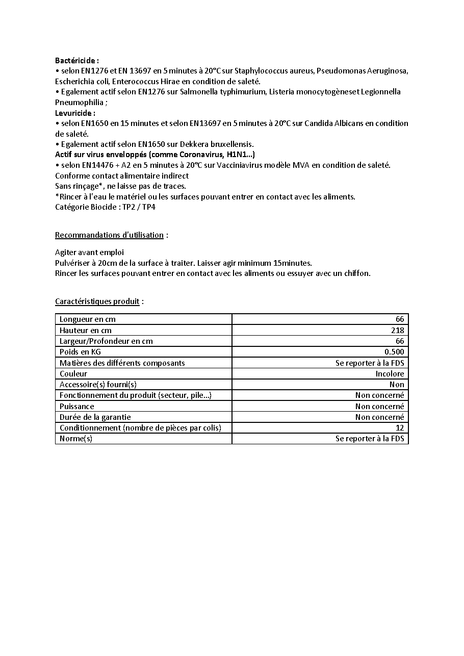 Fiche technique fournisseur