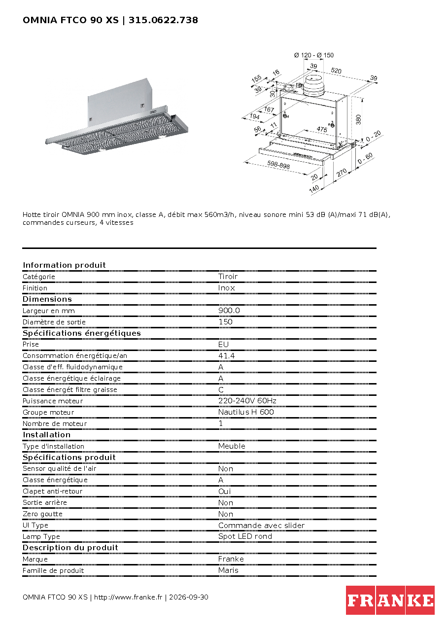 Fiche technique fournisseur
