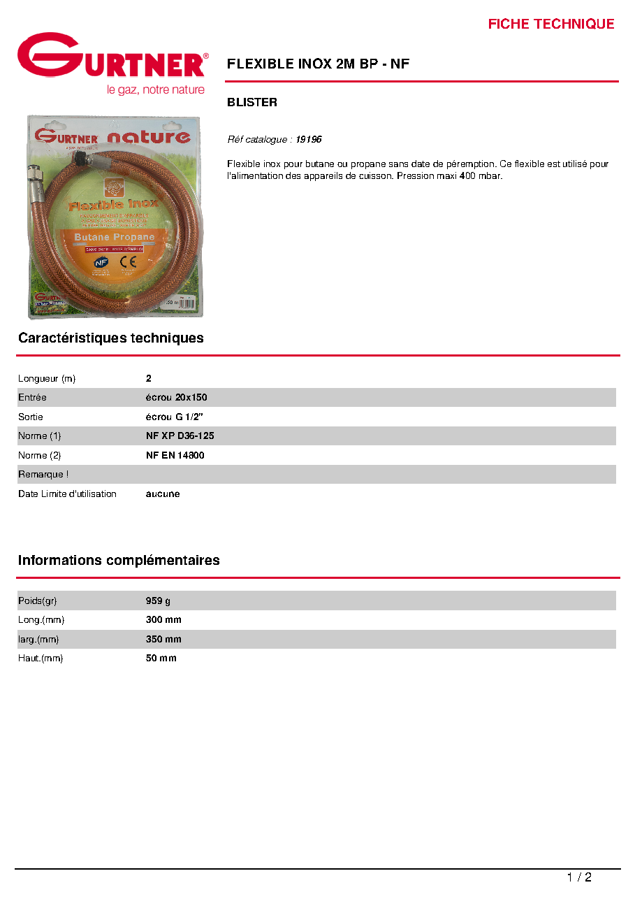 Fiche technique fournisseur