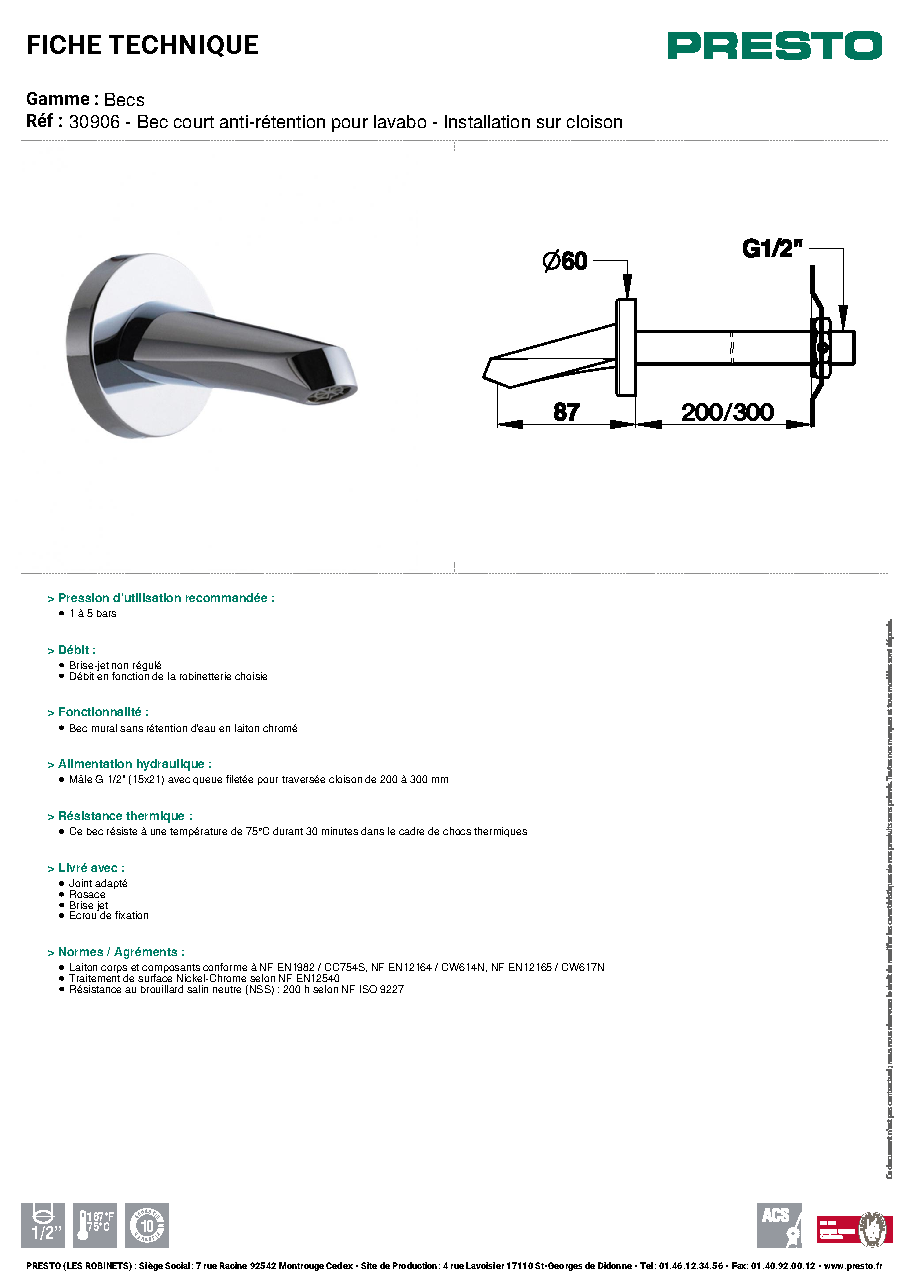Fiche technique fournisseur