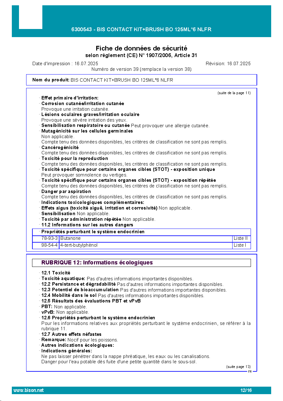 Fiche technique fournisseur