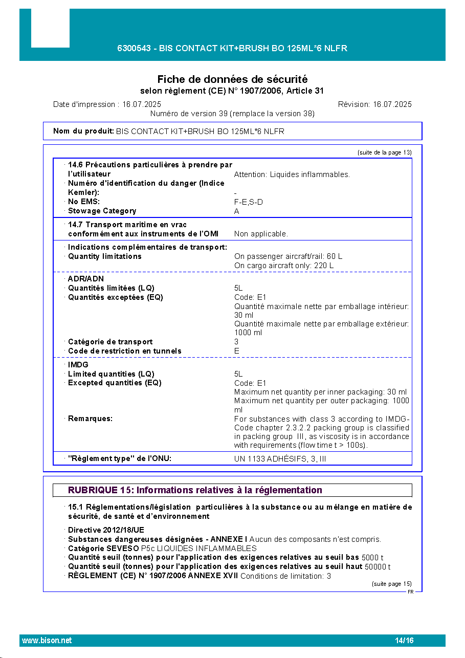 Fiche technique fournisseur