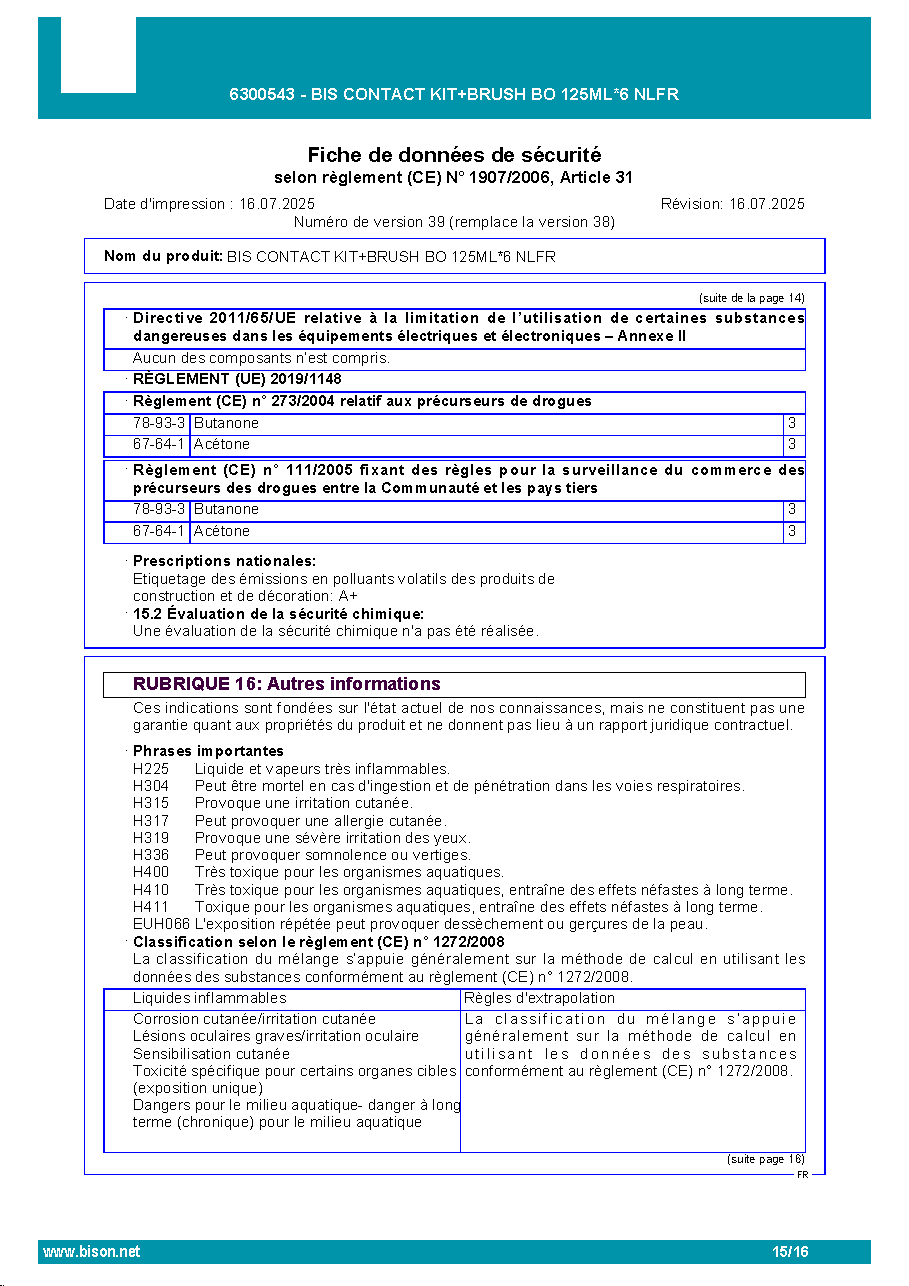 Fiche technique fournisseur