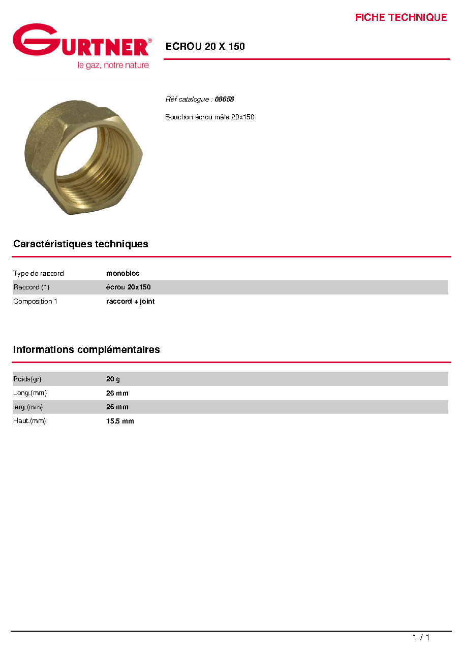 Fiche technique fournisseur